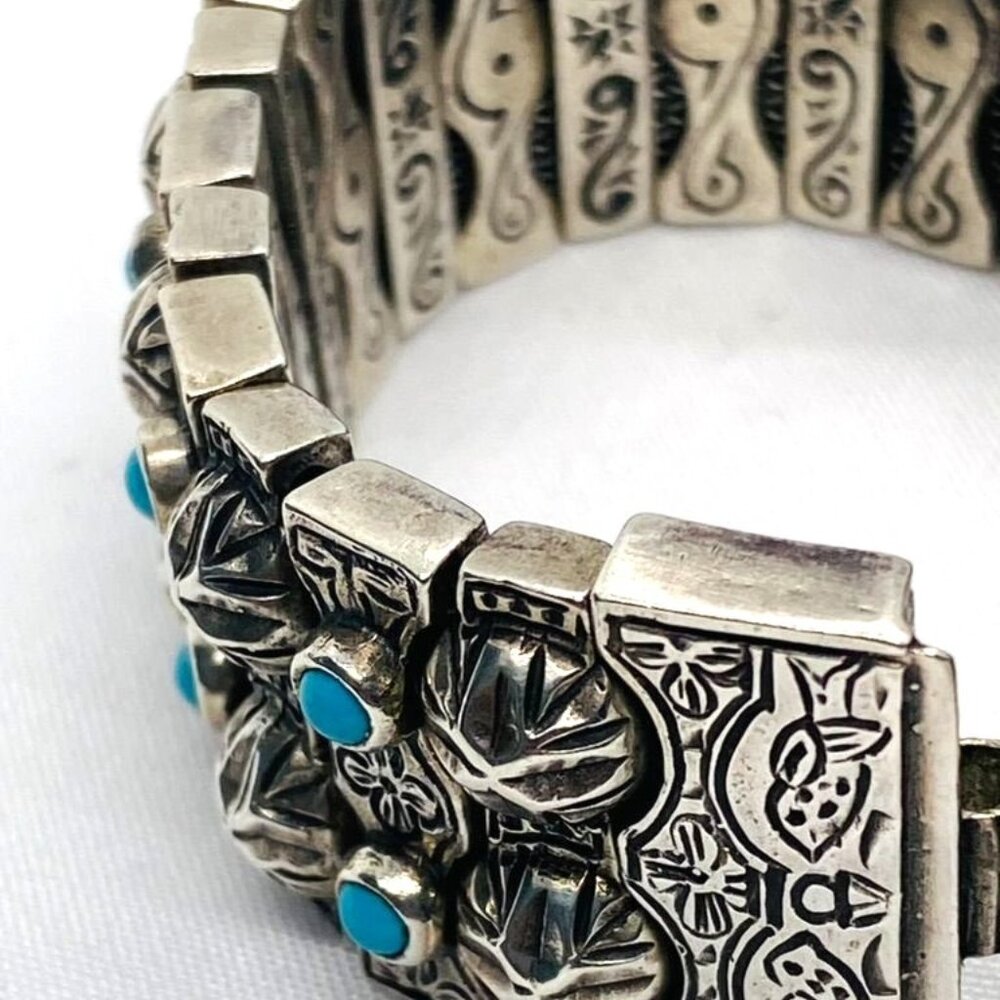 SOLD!! Konstantino Sterling Silver Turquoise Panel Links Bracelet 6.75" - Picture 10 of 16